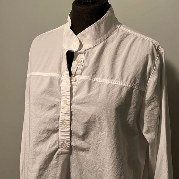 J. Crew Women's White Band Collar Long Sleeve Half Button Front Top Size 14 - Picture 2 of 9
